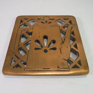 Vintage copper cast iron Teapot or Coffee Pot TRIVET 6.5" metal over 1lb